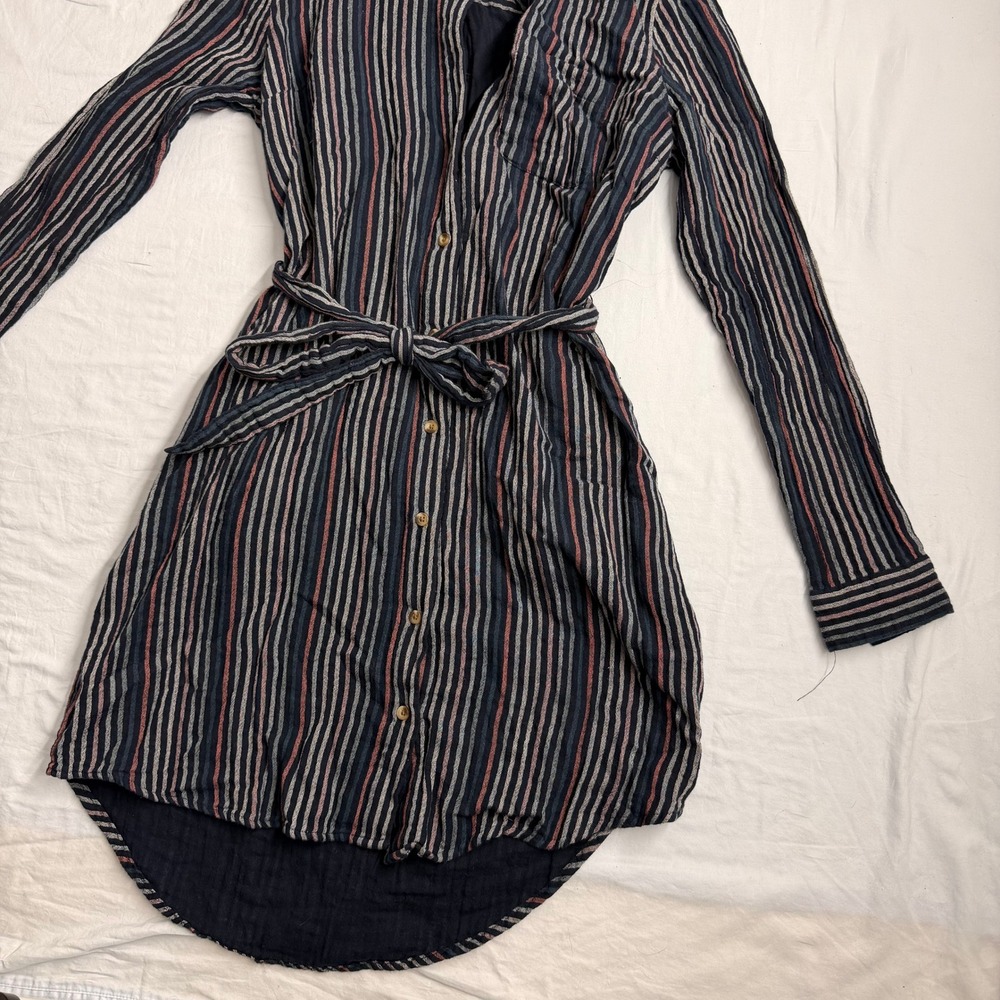 SONOMA Goods for Life Striped Button Down Shirt Dress Belted Midi Womens M - Picture 3 of 8